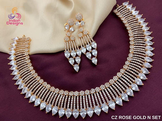 Rose gold American Diamond Necklace earring set