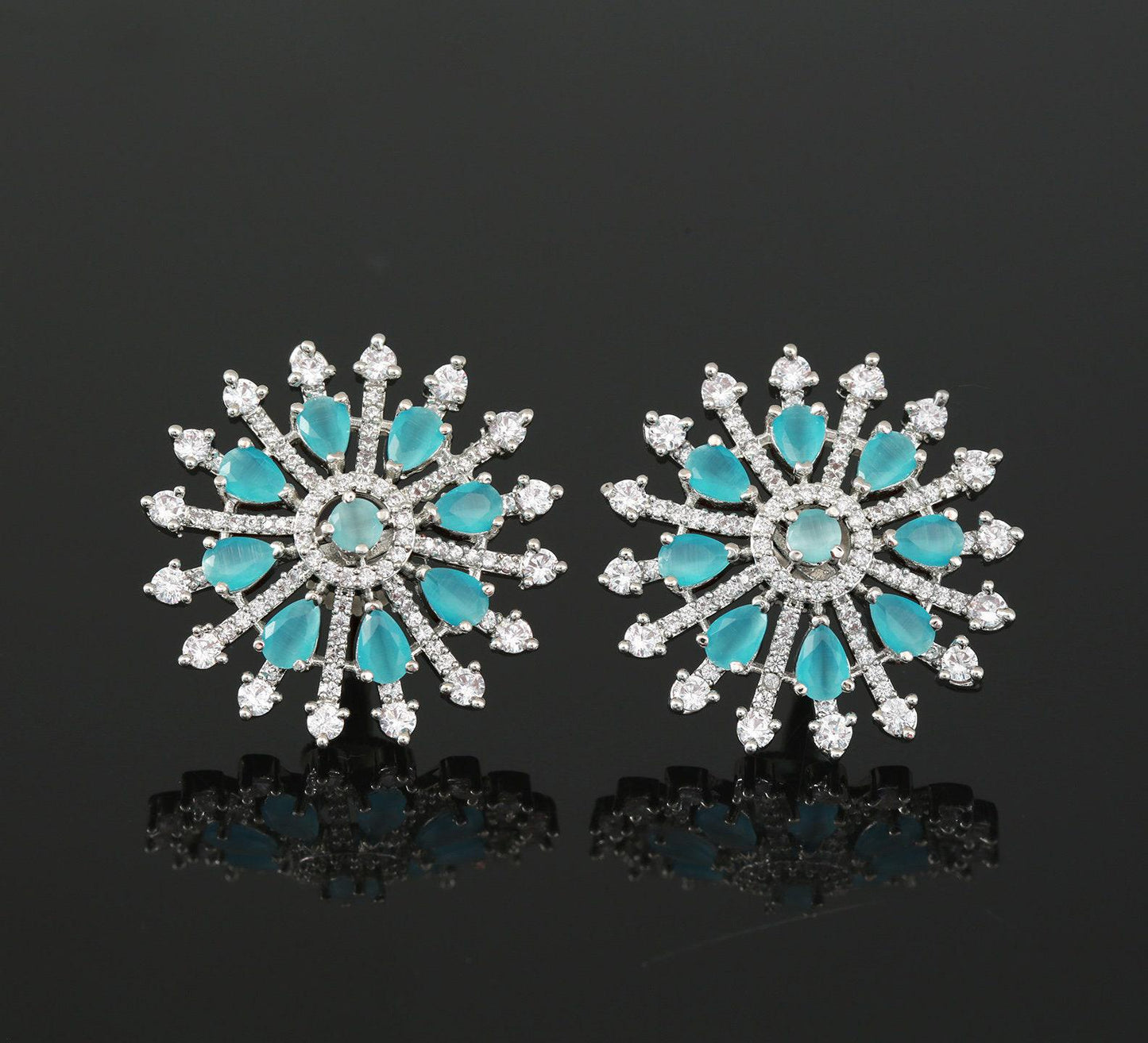 American diamond stud earrings | stud earrings for women | earrings tops | Sky blue rhodium plated Crystal stud earrings | Indian earrings