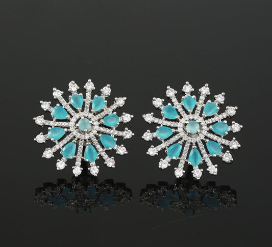American diamond stud earrings | stud earrings for women | earrings tops | Sky blue rhodium plated Crystal stud earrings | Indian earrings