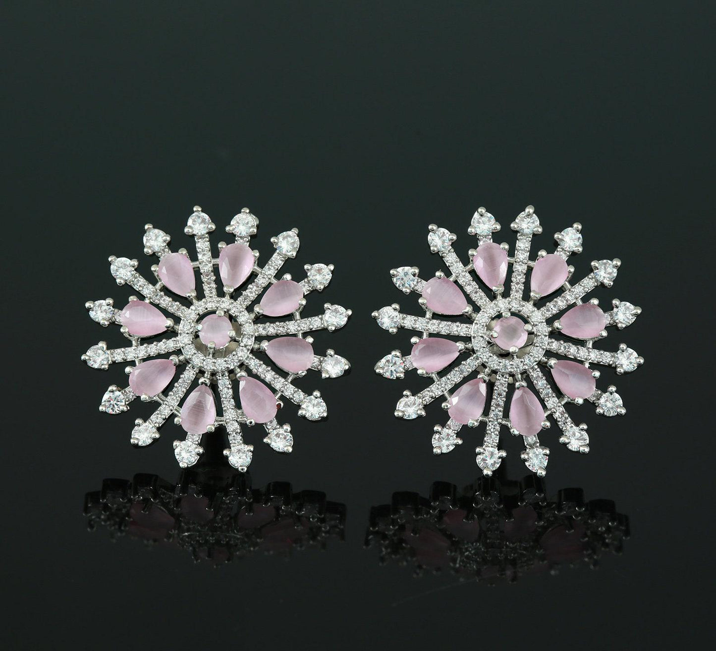 American diamond stud earrings | stud earrings for women | earrings tops | Sky blue rhodium plated Crystal stud earrings | Indian earrings