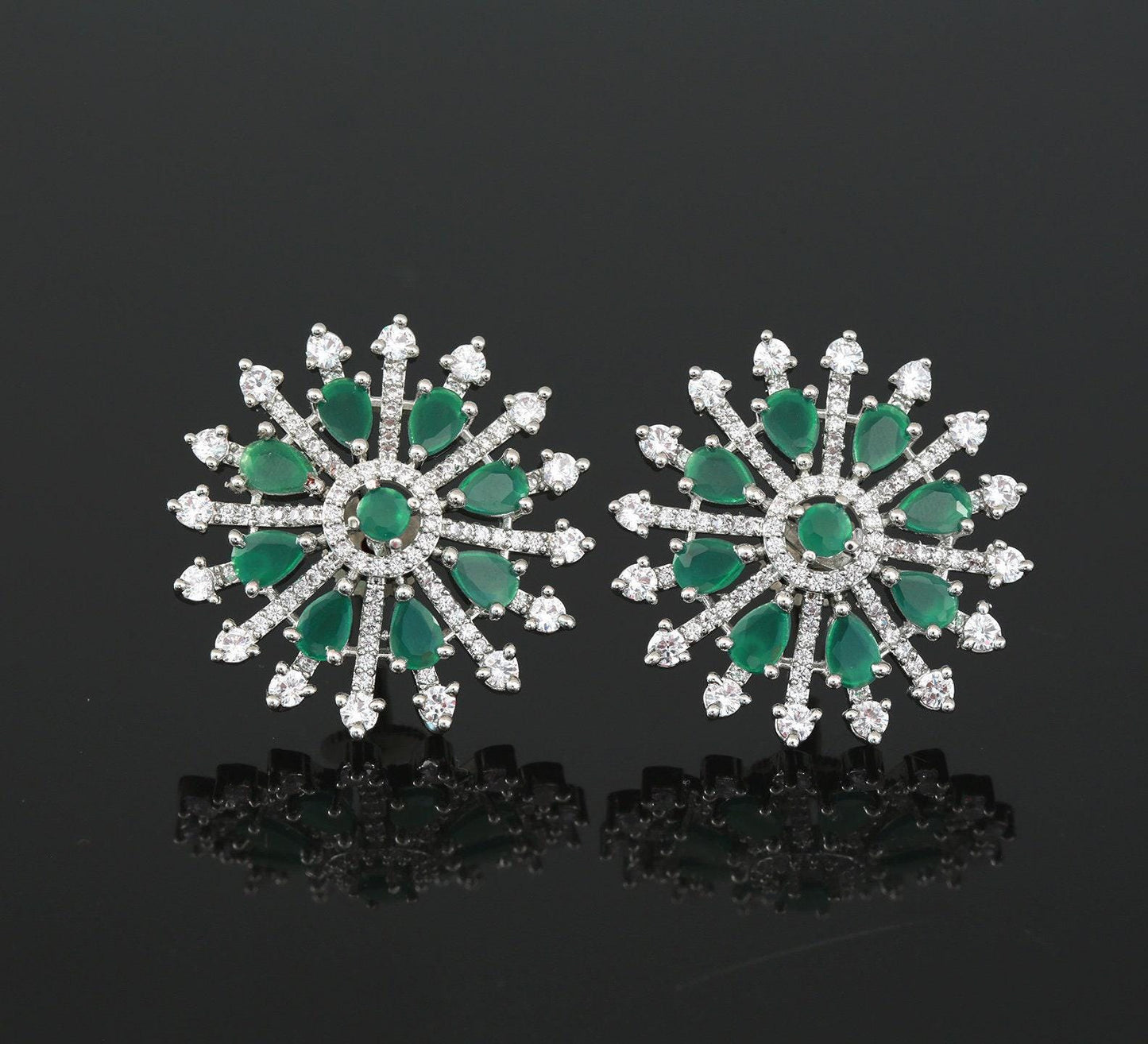 American diamond stud earrings | stud earrings for women | earrings tops | Sky blue rhodium plated Crystal stud earrings | Indian earrings