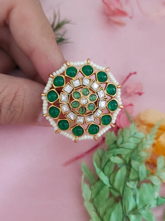 Adjustable multi-color stone ring| traditional indian cocktail ring| gold plated statement ring| kundan style gemstone ring| gift for her