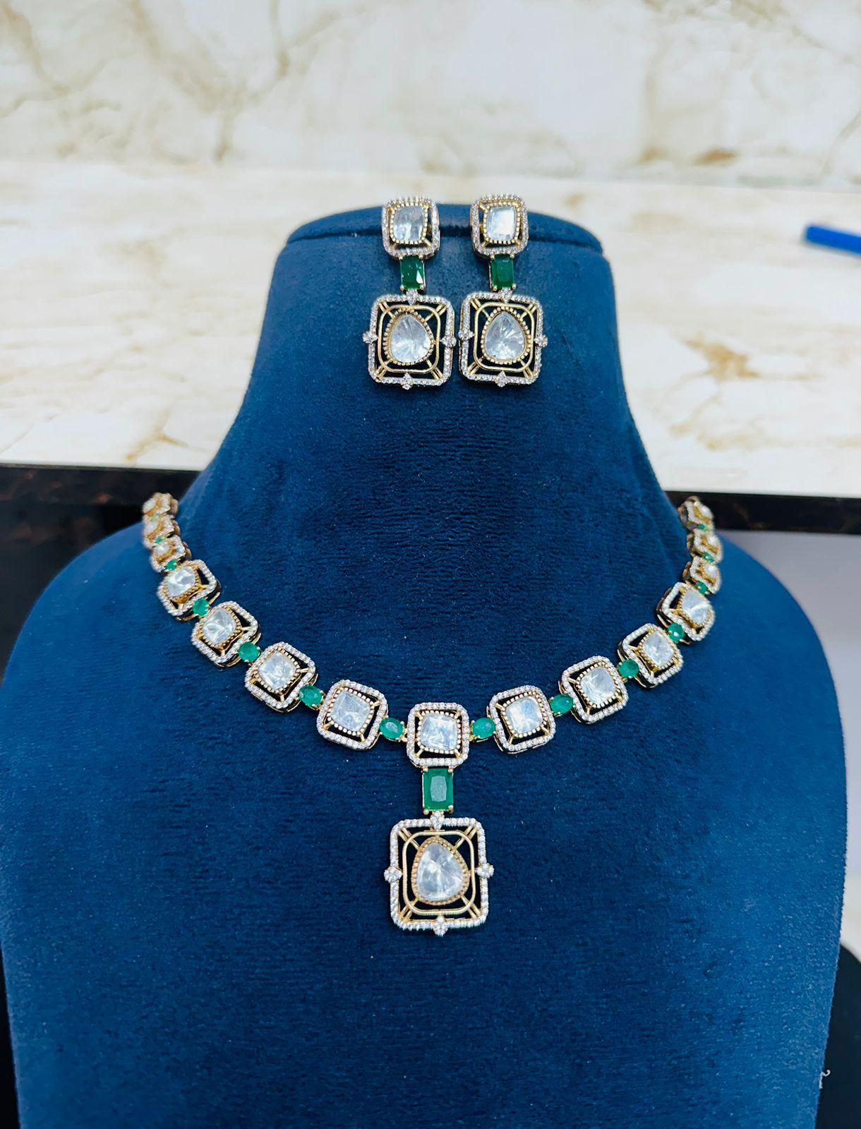 Victorian Gold Polish Kundan Necklace Set| Statement Necklace| Uncut Polki Kundan stone Necklace| Indian Wedding Bridal Jewelry|Gift for her