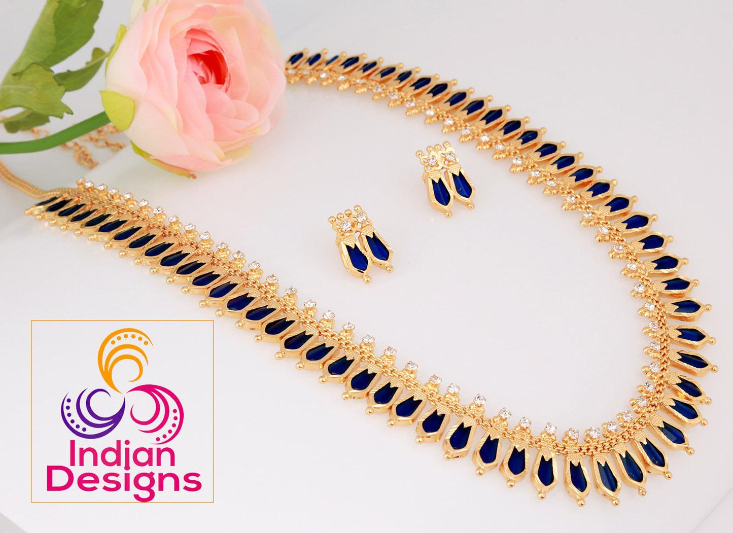 Gold plated south indian long necklace | traditional kerala nagapadam mala | temple jewelry south indian style long haram designs