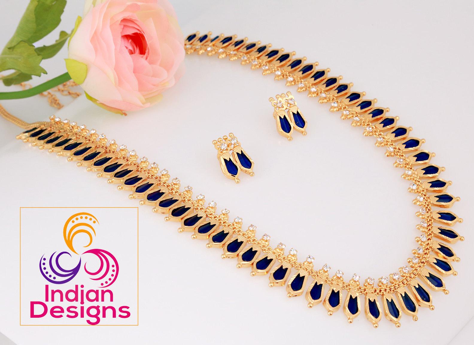 Gold plated south indian long necklace | traditional kerala nagapadam mala | temple jewelry south indian style long haram designs