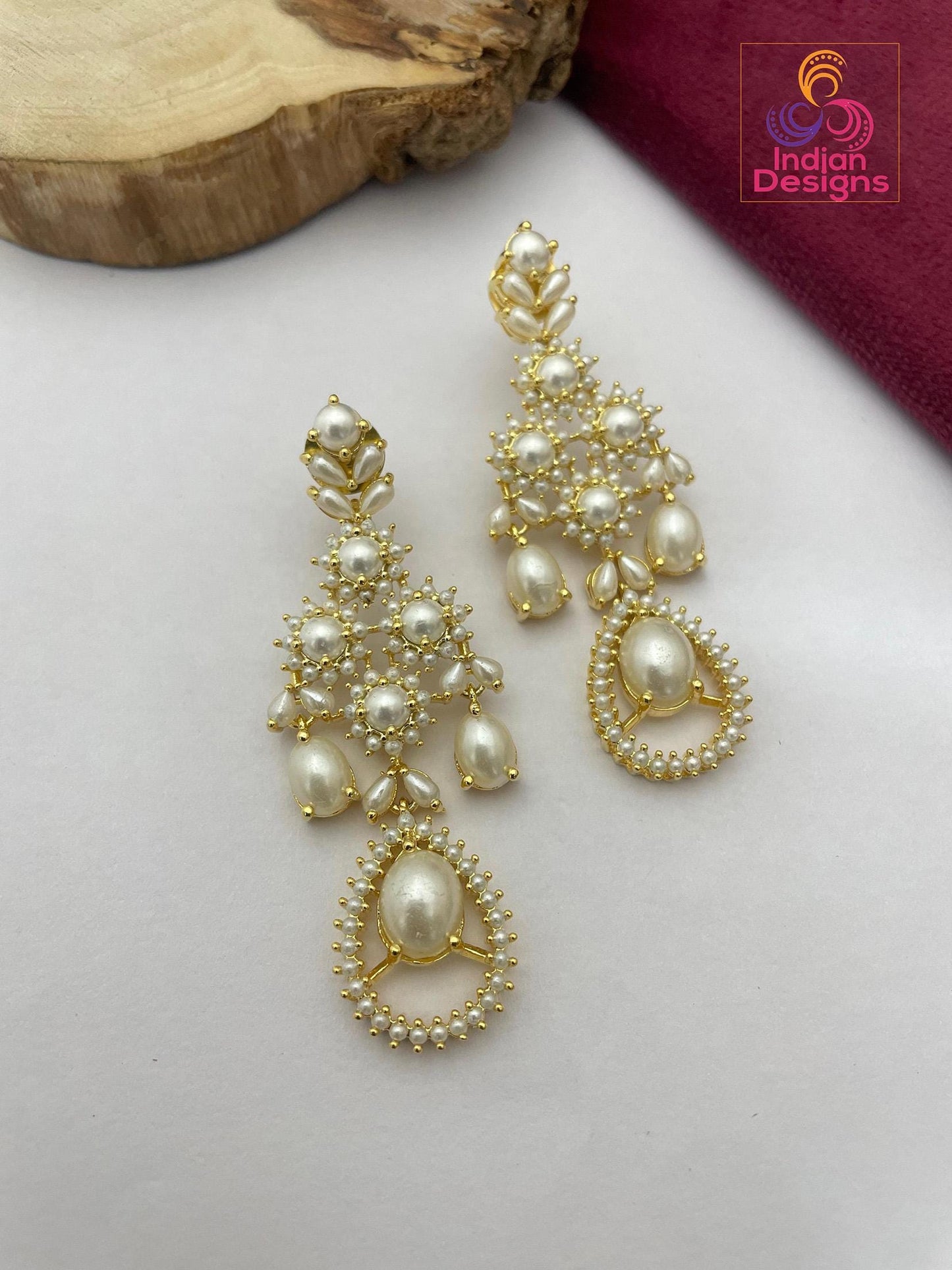 White Pearl Chandelier Earrings