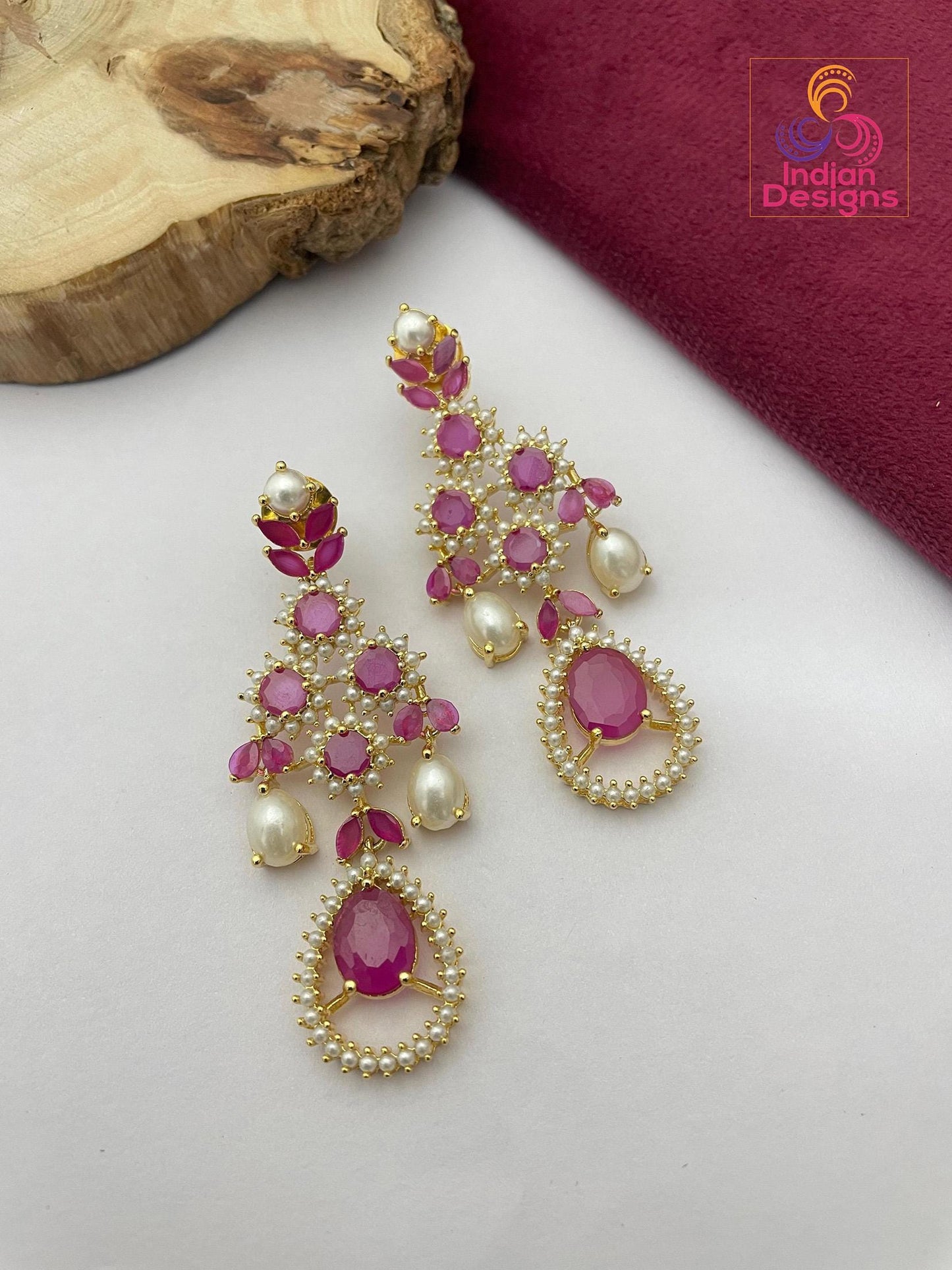 Designer pearl chandelier earrings| statement bridal long earrings| indian festive dangler earrings| multiple color options| gift for her