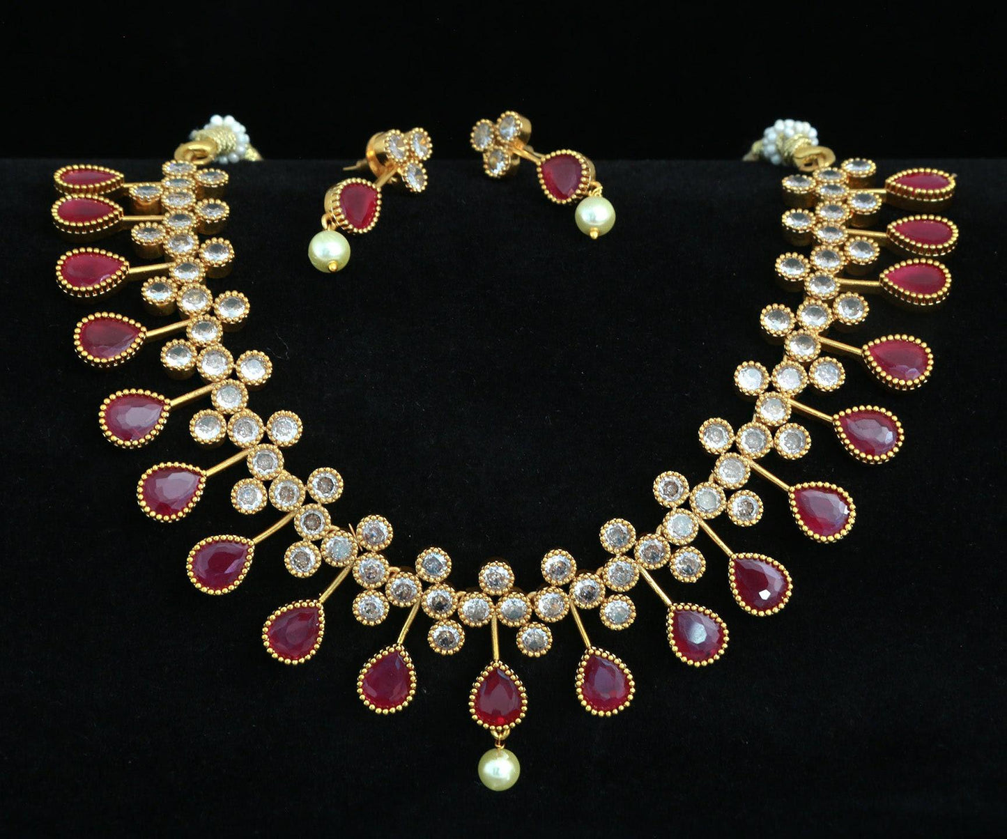 Gold Plated American Diamond Ruby Emerald Necklace | Indian Wedding Jewelry | CZ diamond necklace | Gift for her
