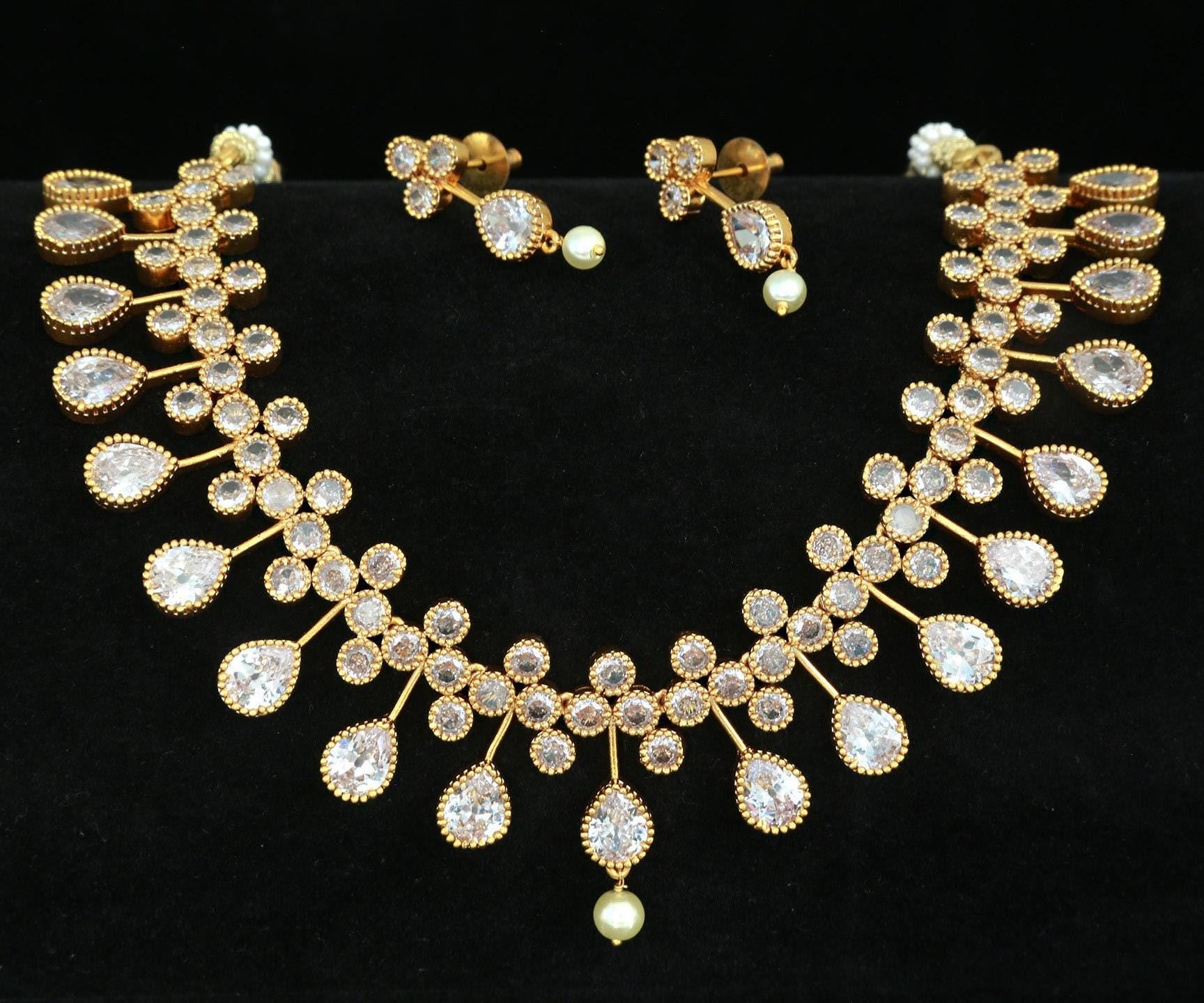 Gold Plated American Diamond Ruby Emerald Necklace | Indian Wedding Jewelry | CZ diamond necklace | Gift for her