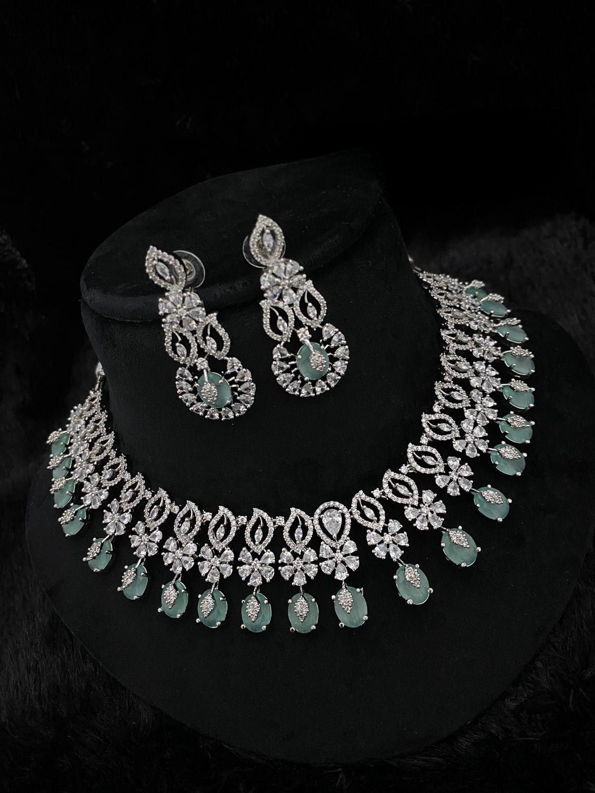 Silver American Diamond Sapphire Blue CZ choker necklace | Indian wedding jewelry | Bollywood Bridal Pakistani Necklace | statement Necklace