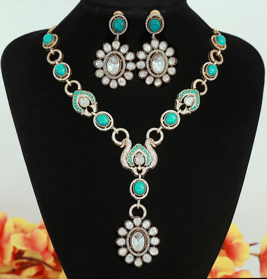 Victorian Gold Turquoise Doublet stone Moissanite Polki Kundan Necklace set|Sabyasachi Inspired Jewelry|Gift for her|Statement necklace set