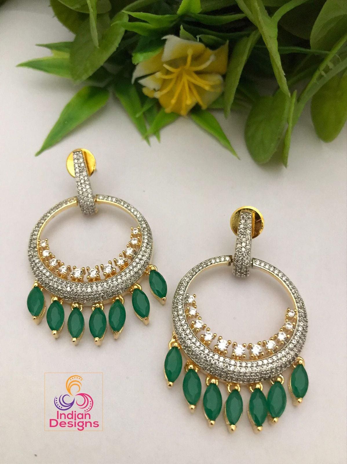 Chandbali earrings designs in gold polish with low price | Rose Gold CZ Chandbali | Indian wedding Earrings | Fashion Bollywood Earrings