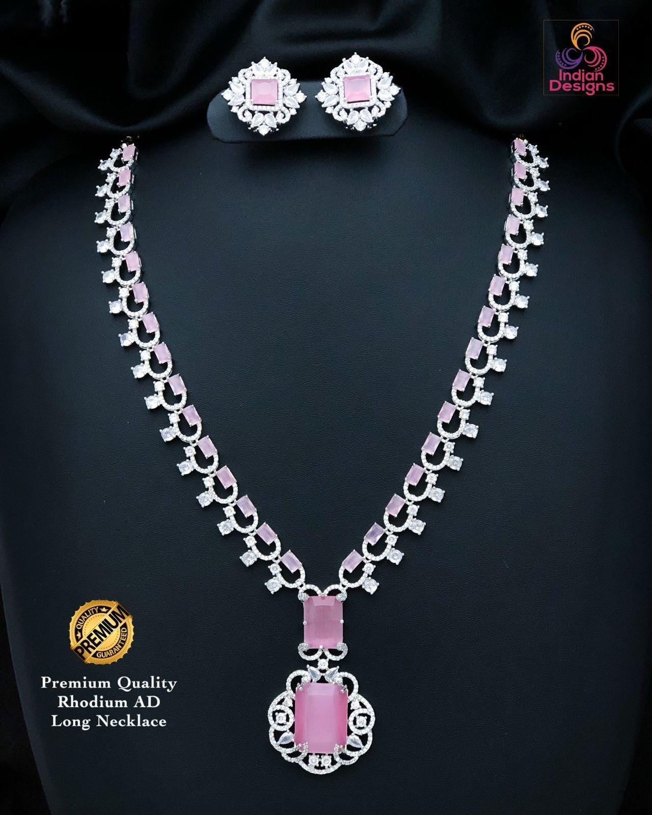 Nita Ambani necklace design| Indian Bollywood Wedding Jewelry| American Diamond Statement Necklace| AD Mint/Pink bridal jewelry|Gift for her