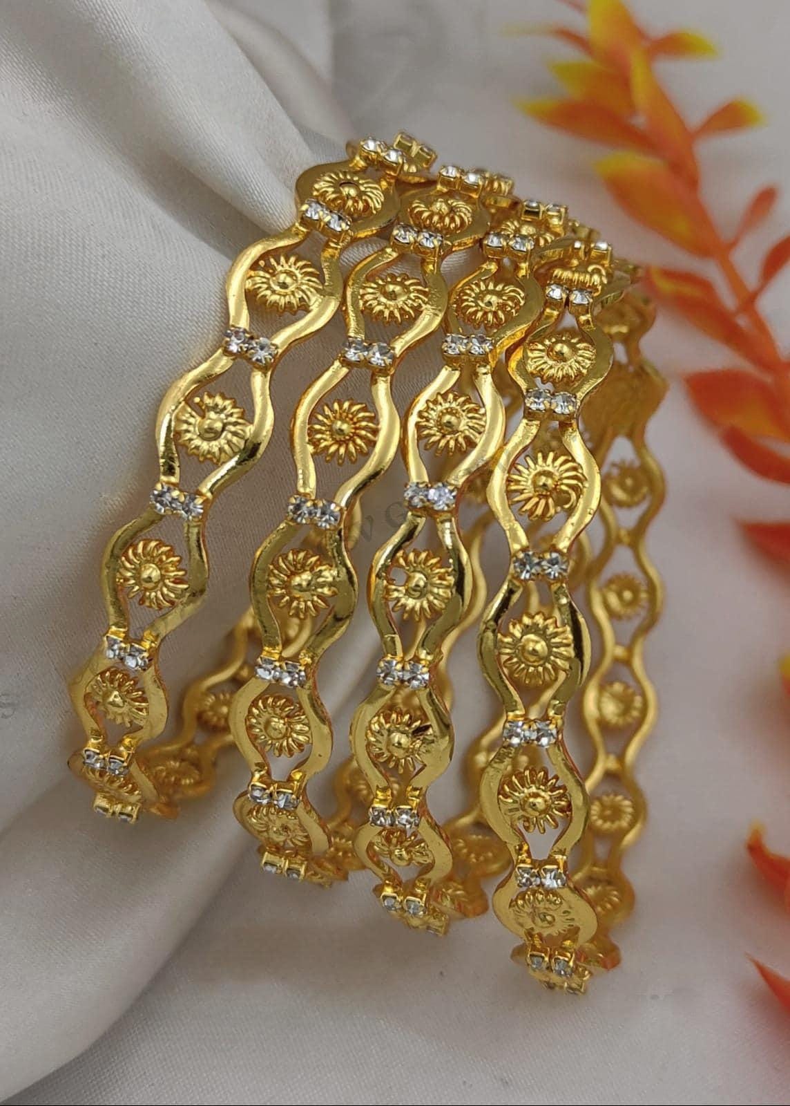 Gold Plated Daily Bangles Set of 4| Lightweight Bangle Set| Statement wedding bangles| Indian Traditional Party Wear Bangles| Gift for her