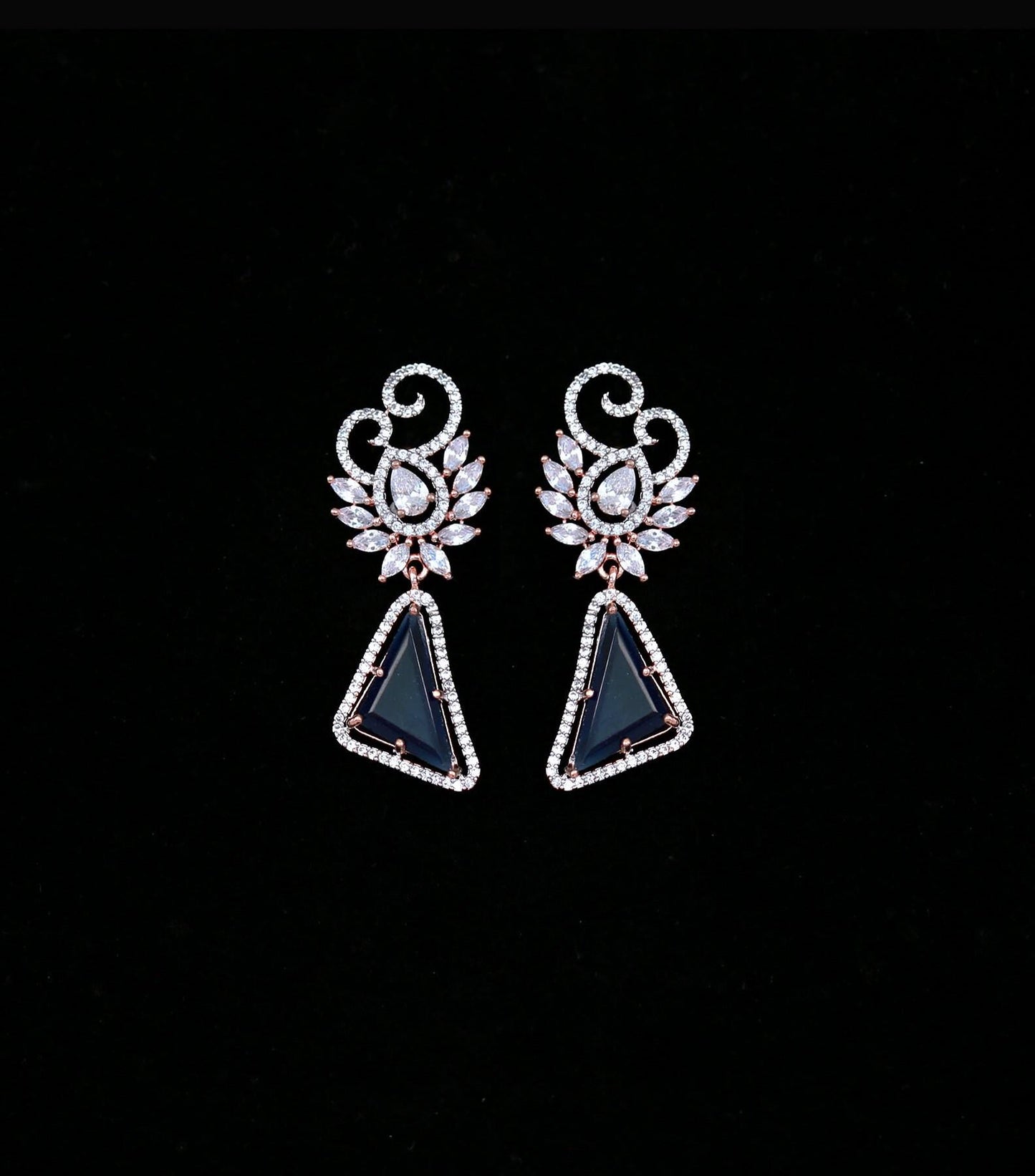 Rose gold triangle dangle earrings/Pink acrylic stone small drop earrings/yellow acrylic earrings/American Diamond Earrings