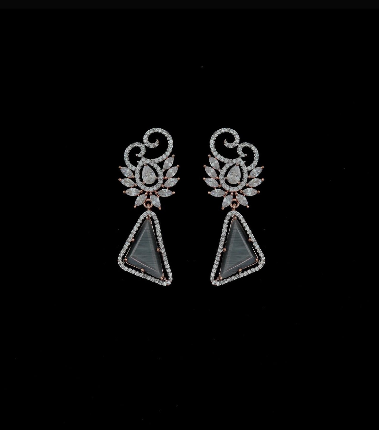 Rose gold triangle dangle earrings/Pink acrylic stone small drop earrings/yellow acrylic earrings/American Diamond Earrings