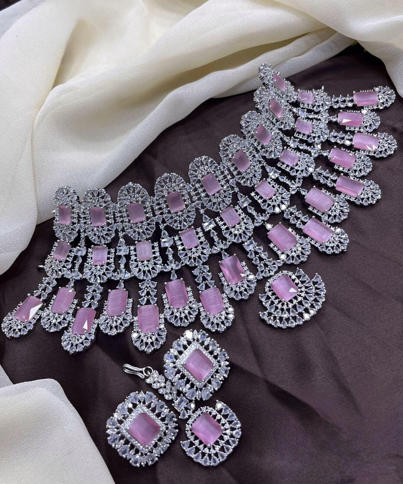 Kiara Advani Wedding Choker Necklace|Bollywood Wedding Jewelry|Emerald CZ Diamond Necklace|Green stone Statement American diamond Bridal set