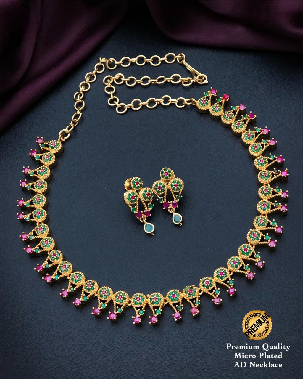 Gold Plated AD Necklace Set| CZ American Diamond choker Necklace| Indian Wedding Jewelry| Party Wear Necklace & Earrings| Gift for her