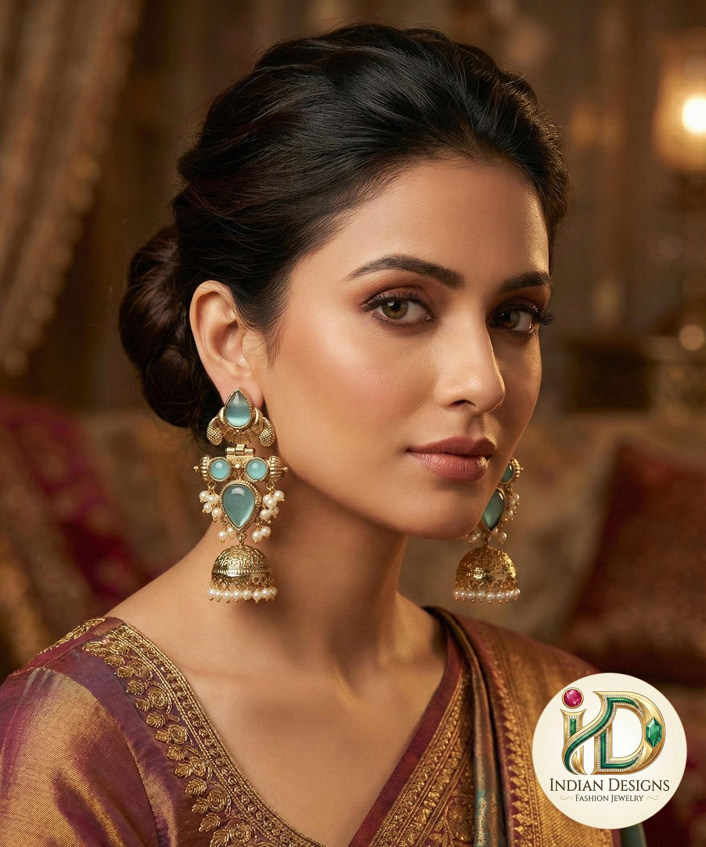 Latest antique gold jhumka designs with Pearl drops | Long Party jhumka Set with color stones