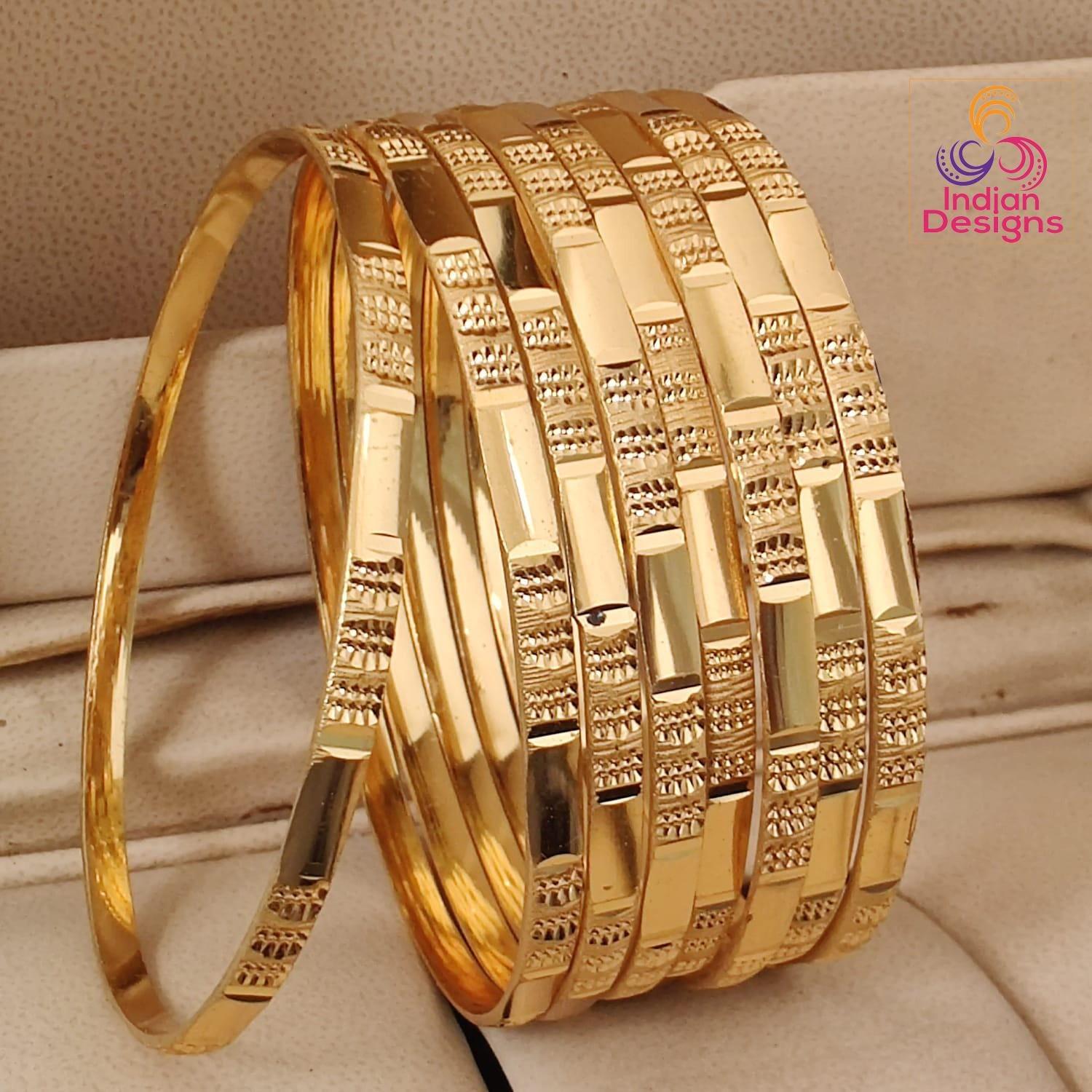 Gold Plated Bangles Set of 8| Indian Daily Wear Jewelry| Textured 1 Gram Gold Chudi| Stackable Bracelets| Traditional Bangles| Gift for Her