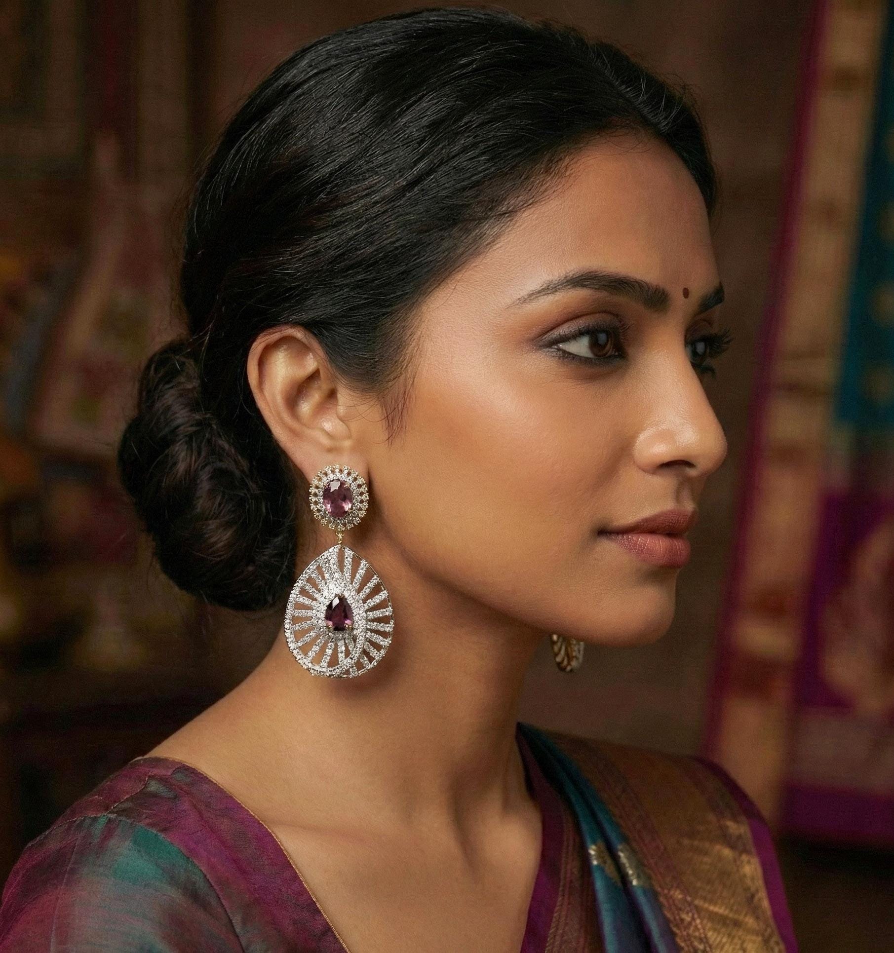 Beautiful Indian fashion Cubic Zirconia stone studded long dangle earrings|High Quality Traditional Wedding Costume Jewelry|Bridal Jewelry