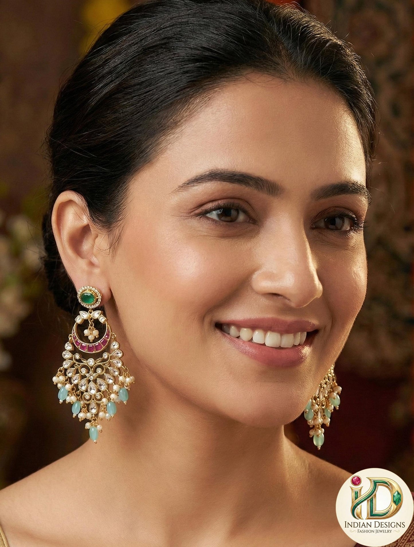 Antique Polki Chandbali Earrings| Pearl Drop Chaandbali| Statement Earrings|