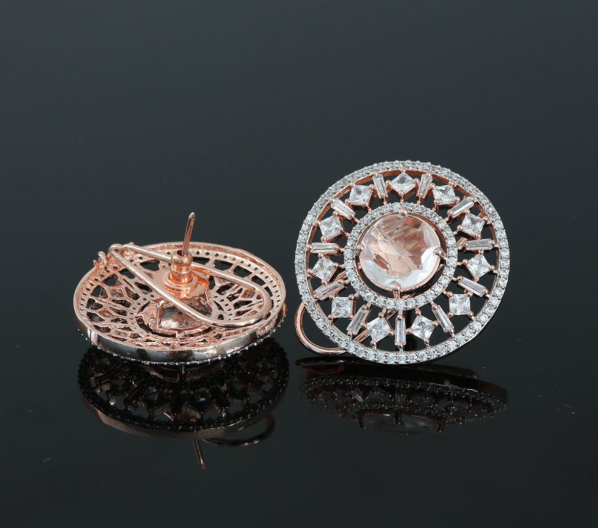 New Fashion Clip on Stud Tops with American Diamonds and Topaz CZ Stones|Traditional Bollywood Fashion Stud Earrings|Indian Jewelry