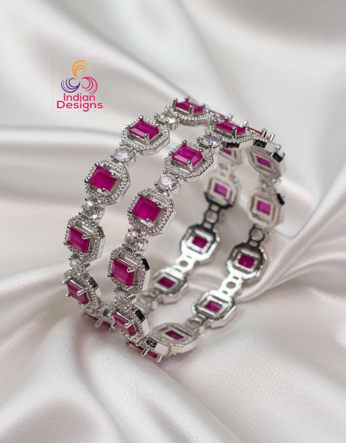 American diamond bangles| cz stone bangles| silver finish ad bracelets| party wear ad kada set| wedding jewelry bangles| gift for her