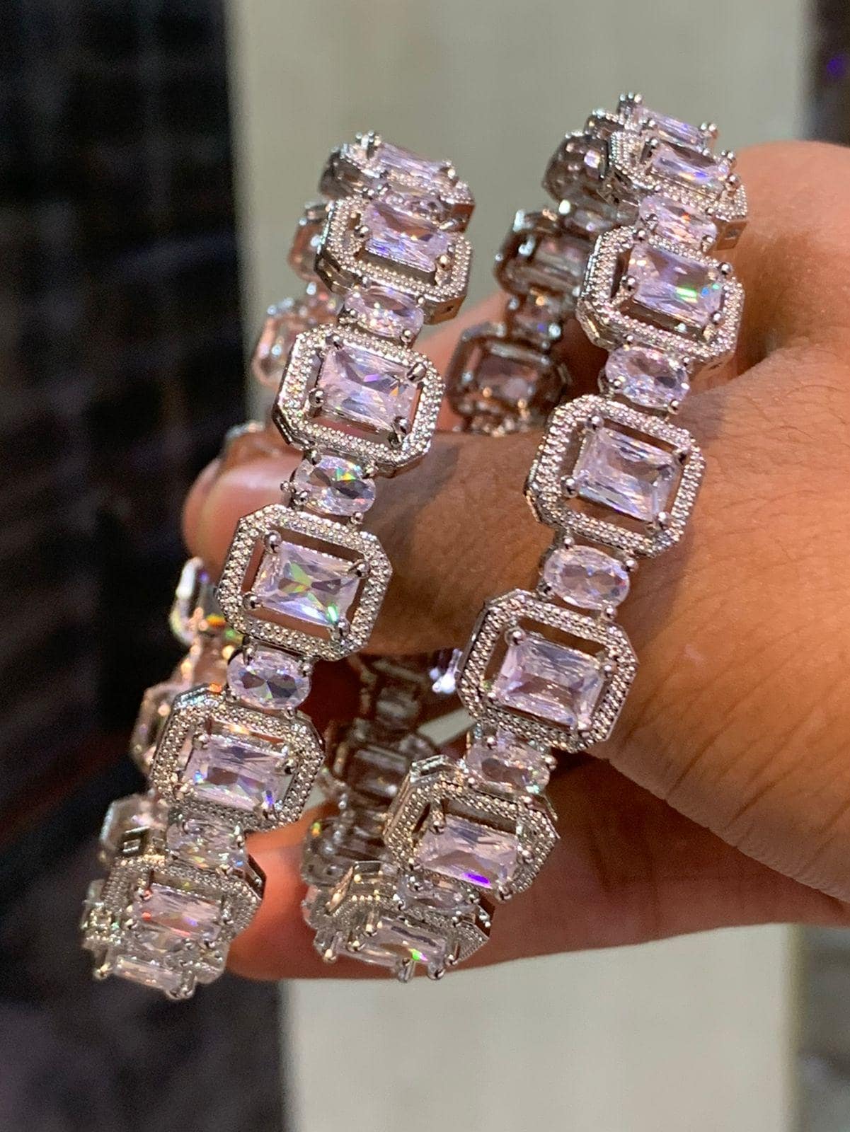 American diamond bangles| cz stone bangles| silver finish ad bracelets| party wear ad kada set| wedding jewelry bangles| gift for her