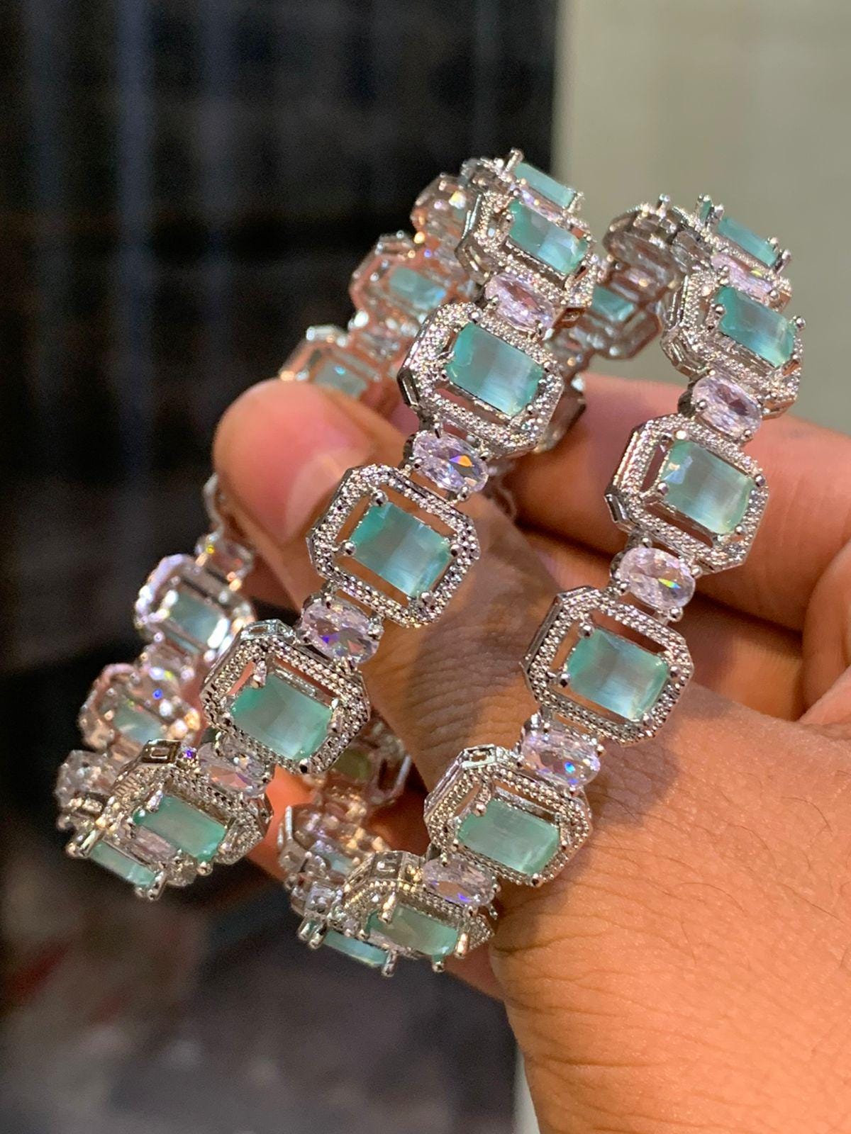 American diamond bangles| cz stone bangles| silver finish ad bracelets| party wear ad kada set| wedding jewelry bangles| gift for her