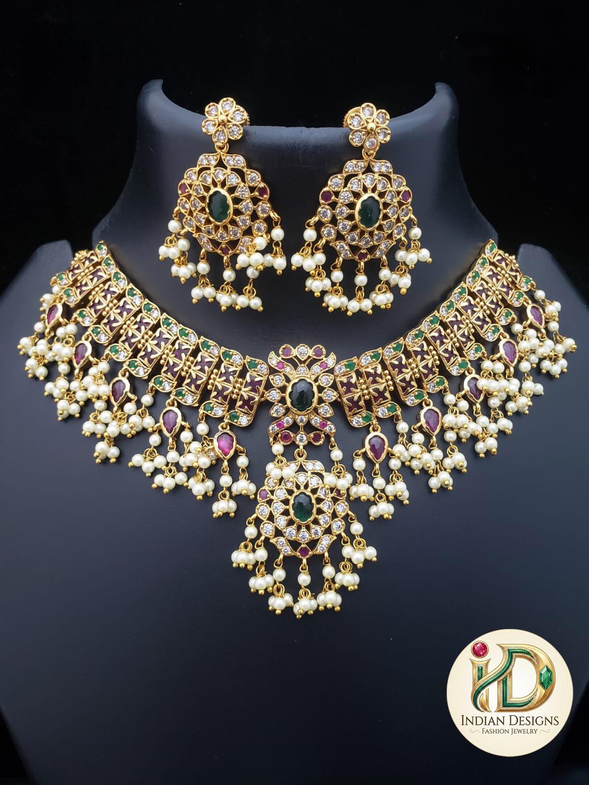 Antique Gold Choker Necklace Set| South Indian Guttapeusalu Jewelry| Ruby Emerald Pearl Bridal Set| Temple Jewelry Bollywood Wedding Gift