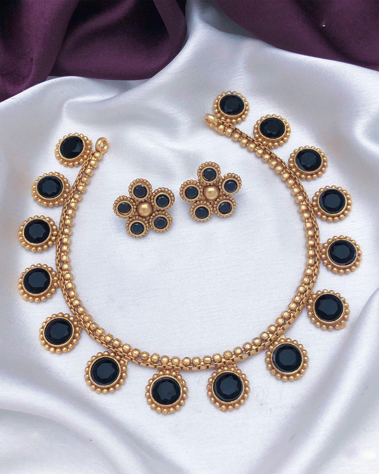 Traditional Gold-Plated Necklace Set with Red and Green Stones| Indian Temple Jewelry| Elegant Wedding Necklace with Matching Earrings