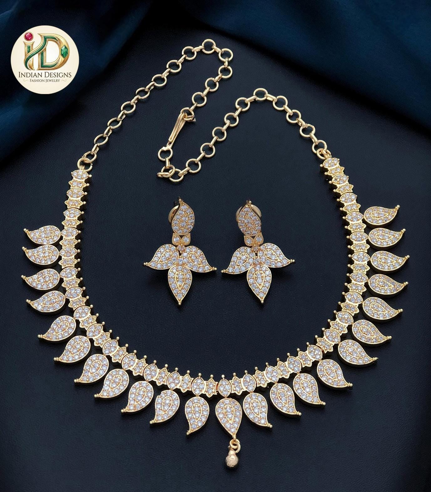 American diamond mango design simple choker necklace| south indian style choker | emerald ruby stone necklace| gold choker necklace design