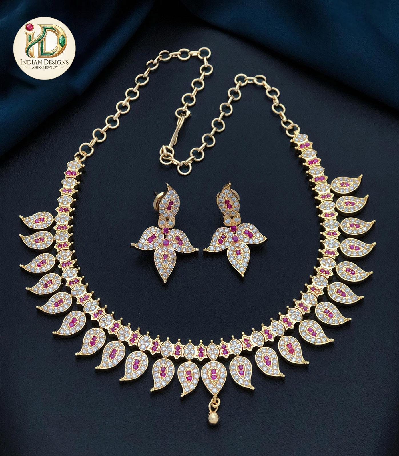 American diamond mango design simple choker necklace| south indian style choker | emerald ruby stone necklace| gold choker necklace design