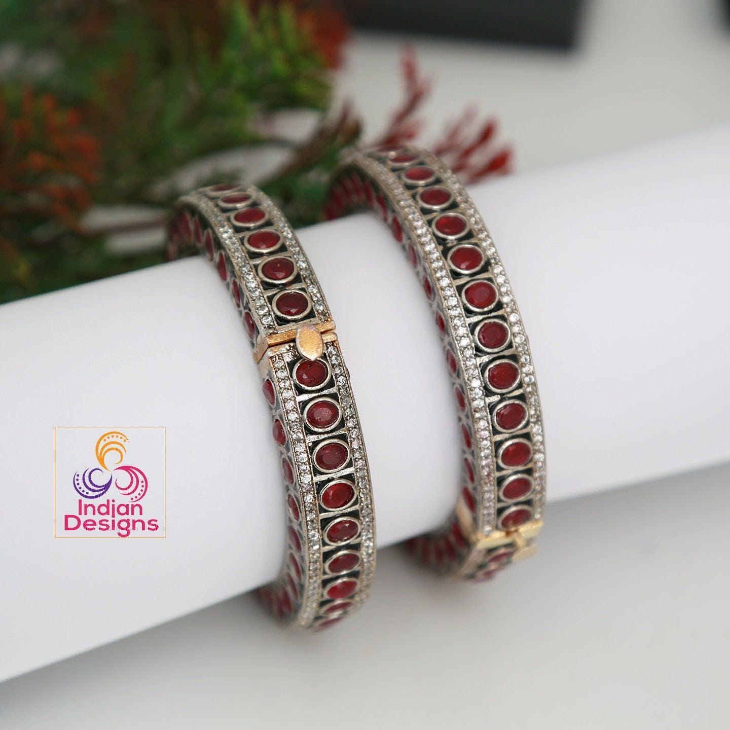 Openable Oxidized Silver kada bangle bracelets set of 2 | Indian Bangles | Antique German silver cuff bangles | Temple jewelry |Gift for her