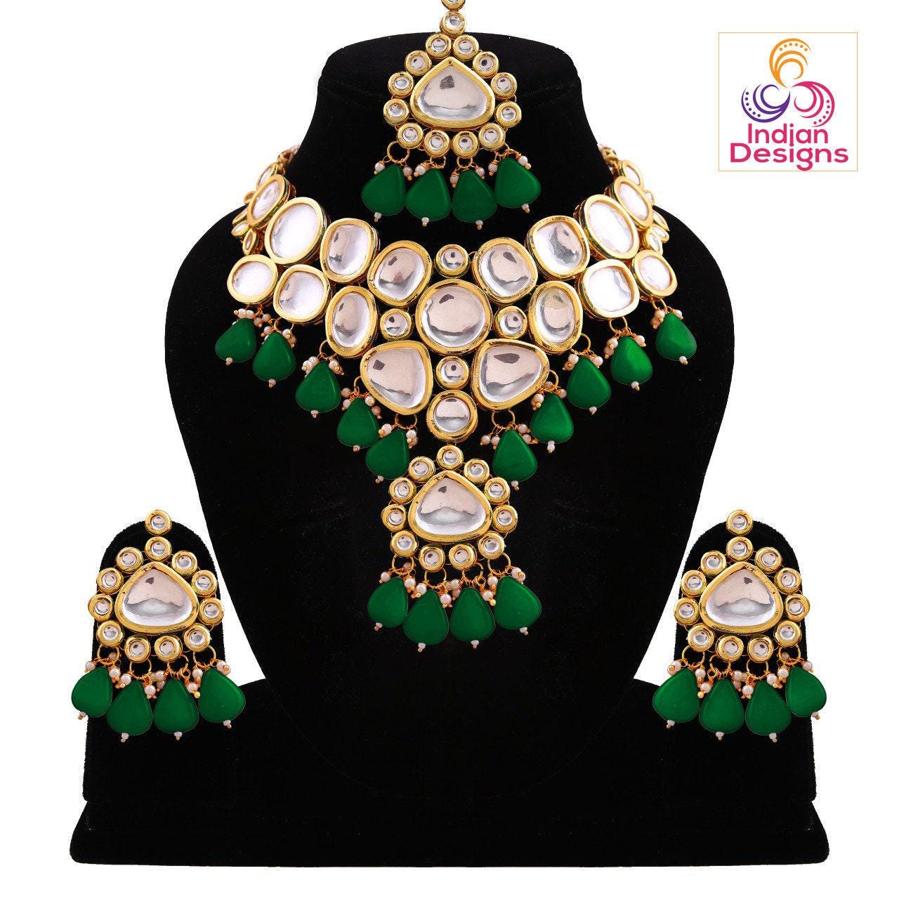 Heavy kundan wedding bridal jewelry set with maang tikka | pink kundan bridal set | mint bridal jewelry set | real indian kundan jewelry