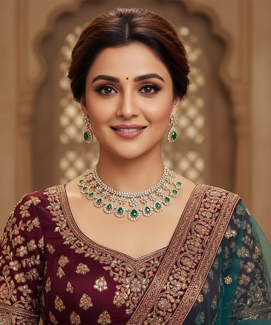 Luxury indian ad stone choker set| purple stone necklace| ruby emerald green cz bridal festive jewelry| statement choker| party wear jewelry