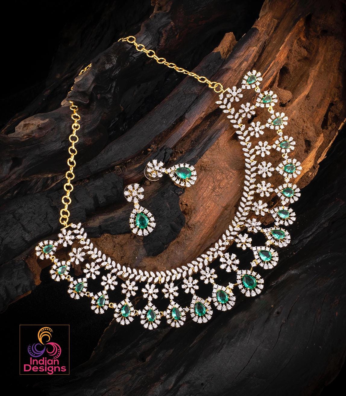 Luxury indian ad stone choker set| purple stone necklace| ruby emerald green cz bridal festive jewelry| statement choker| party wear jewelry