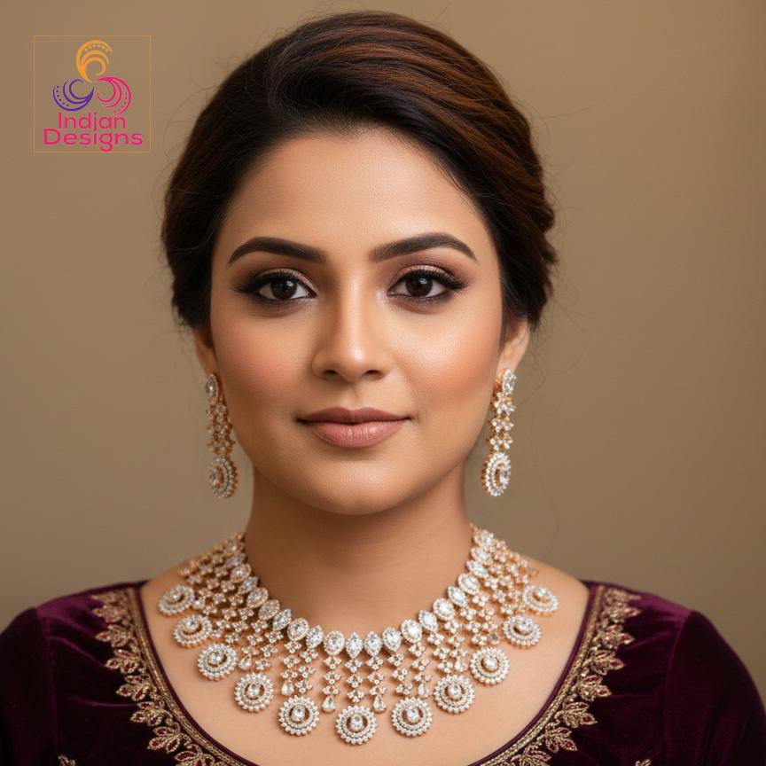CZ Diamond Bridal choker Necklace Earring Set| Statement Wedding Necklace| American Diamond Choker set|Indian/Pakistani jewelry|Gift for her