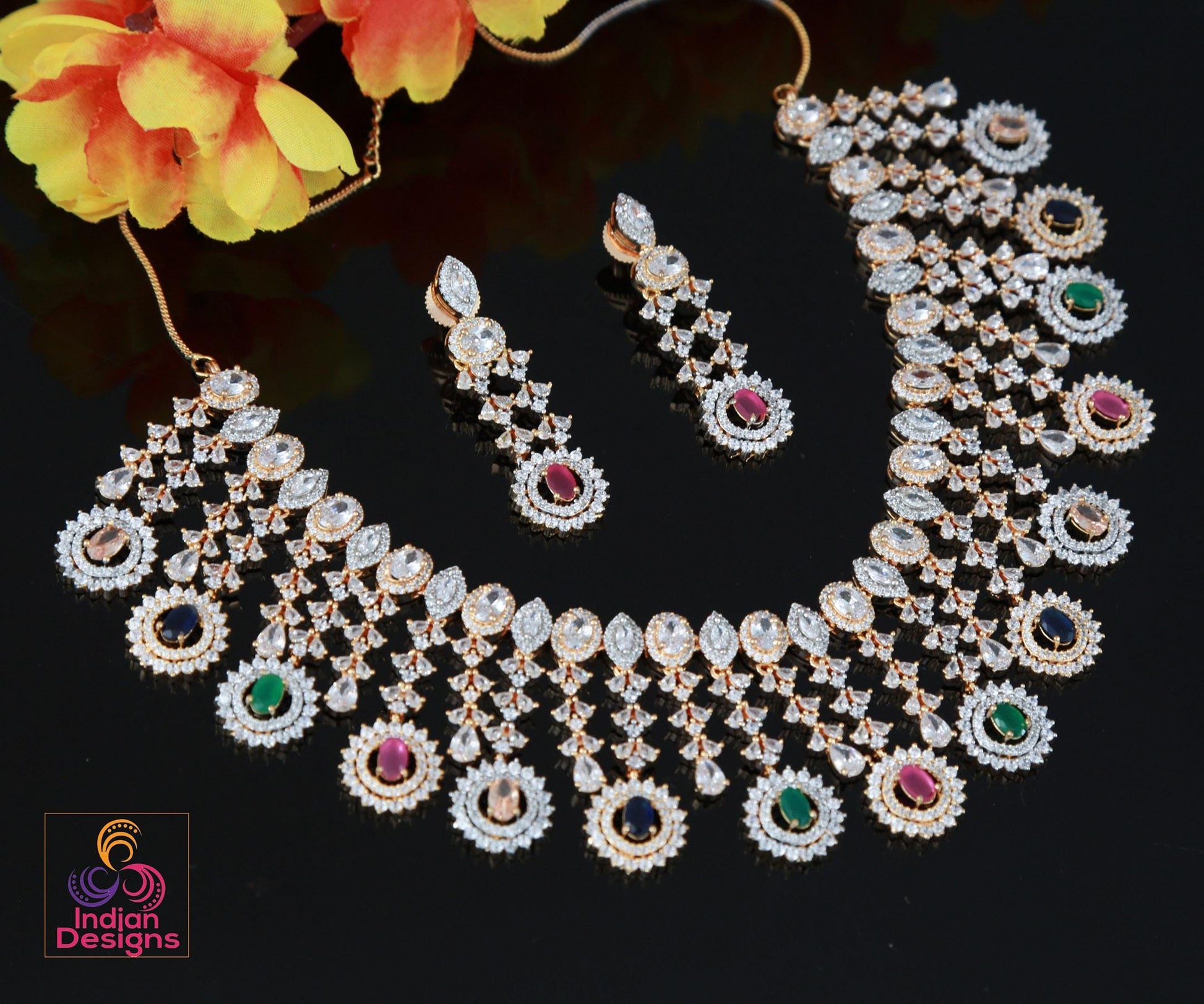 CZ Diamond Bridal choker Necklace Earring Set| Statement Wedding Necklace| American Diamond Choker set|Indian/Pakistani jewelry|Gift for her
