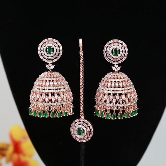 Rose Gold CZ Indian Jewelry Jhumka Earrings | Large Jhumkas Designs | Kashmiri Jhumki | Big bridal Jhumkas for wedding | Blue | Pink | Mint