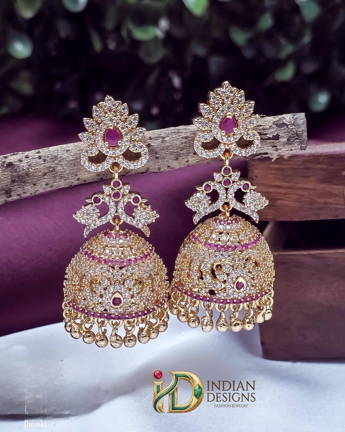 Gold Plated AD stone Big Jhumka Earrings | Latest Designs American Diamond Emerald Ruby stone Jhumka Jhumki| Gift for her