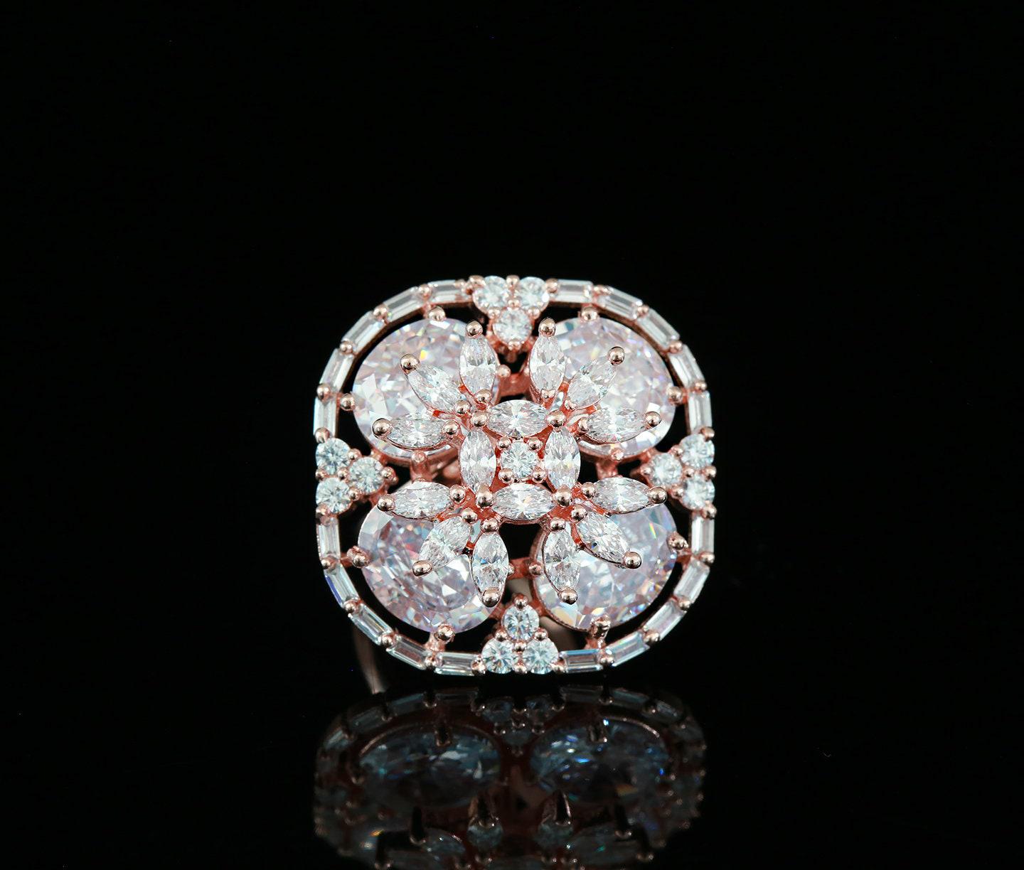 Cocktail rings Rose gold | finger rings for women | wedding rings | Colored stone engagement rings in Rose gold | indian rings with stones