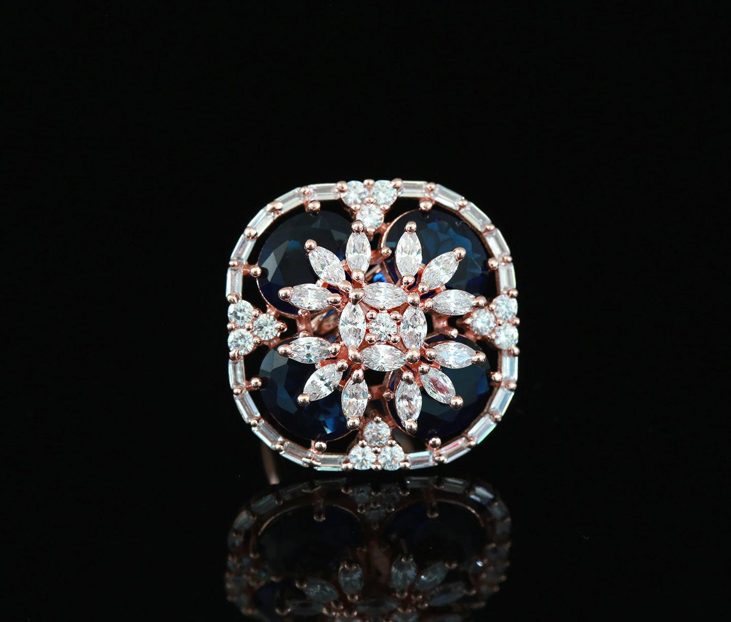 Cocktail rings Rose gold | finger rings for women | wedding rings | Colored stone engagement rings in Rose gold | indian rings with stones