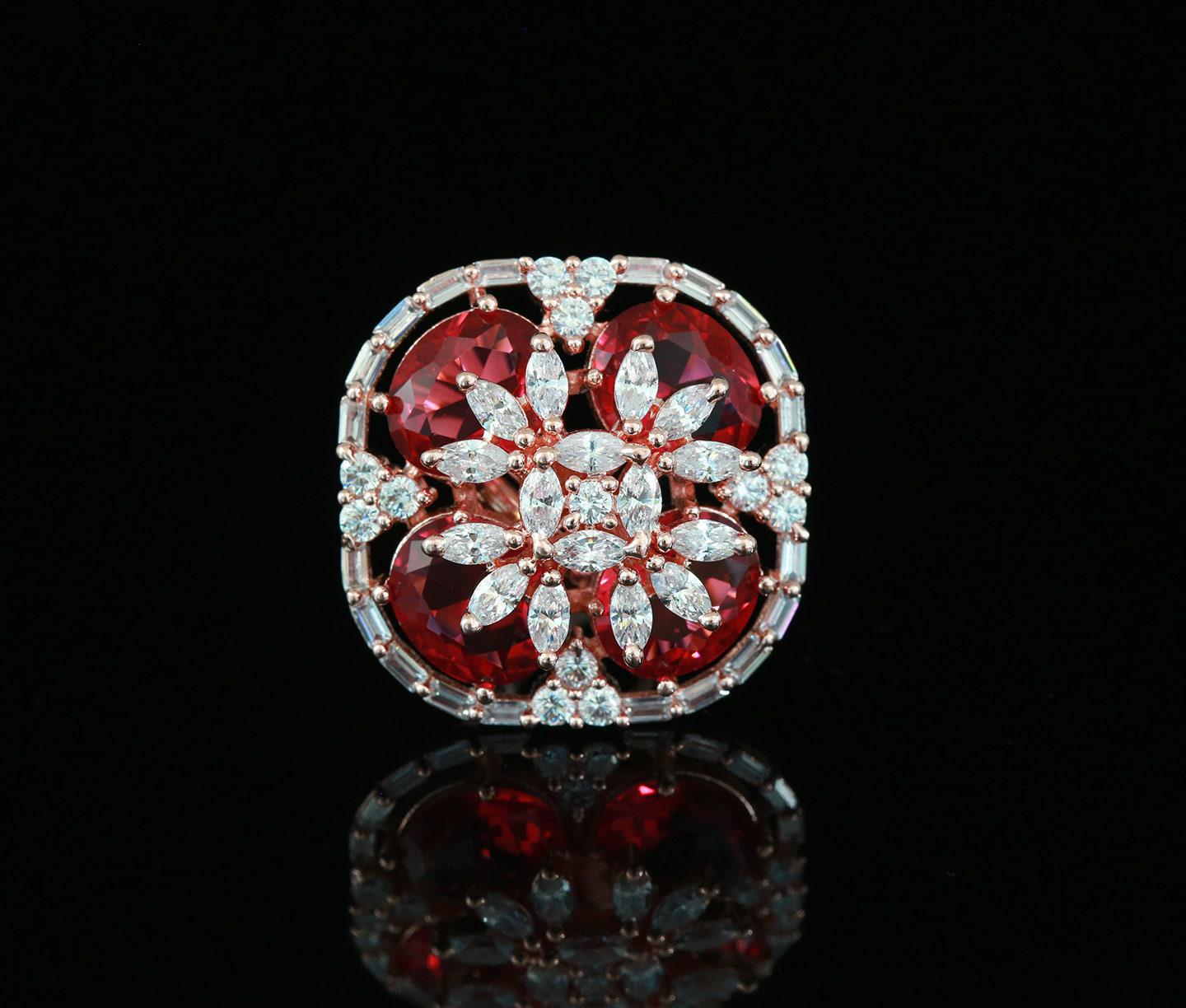 Cocktail rings Rose gold | finger rings for women | wedding rings | Colored stone engagement rings in Rose gold | indian rings with stones