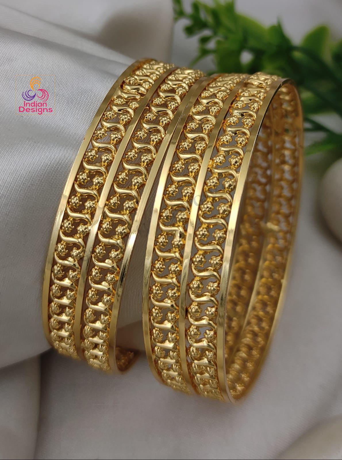 Gold Plated Daily wear Bangle set of 2| simple gold bangles| party wear Light weight Bangles| South Indian bangle set |Bollywood Bangle set