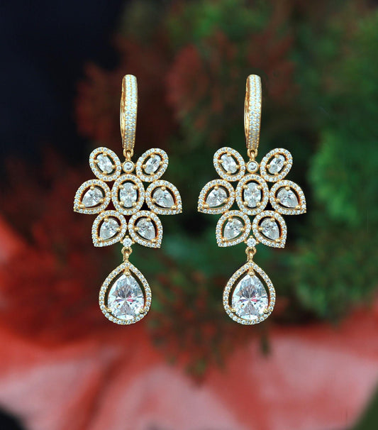 Best quality american diamond earrings in gold polish | cz ad dangler earrings | cubic zirconia drop earrings silver | crystal drop earrings