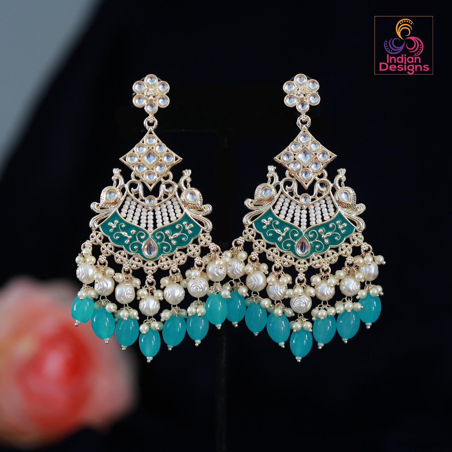 Green Meenakari Kundan Chandbali Earrings| Party Wear Long Earring| Bollywood Bridal Earrings| Indian Wedding Earrings| Pakistani Earrings