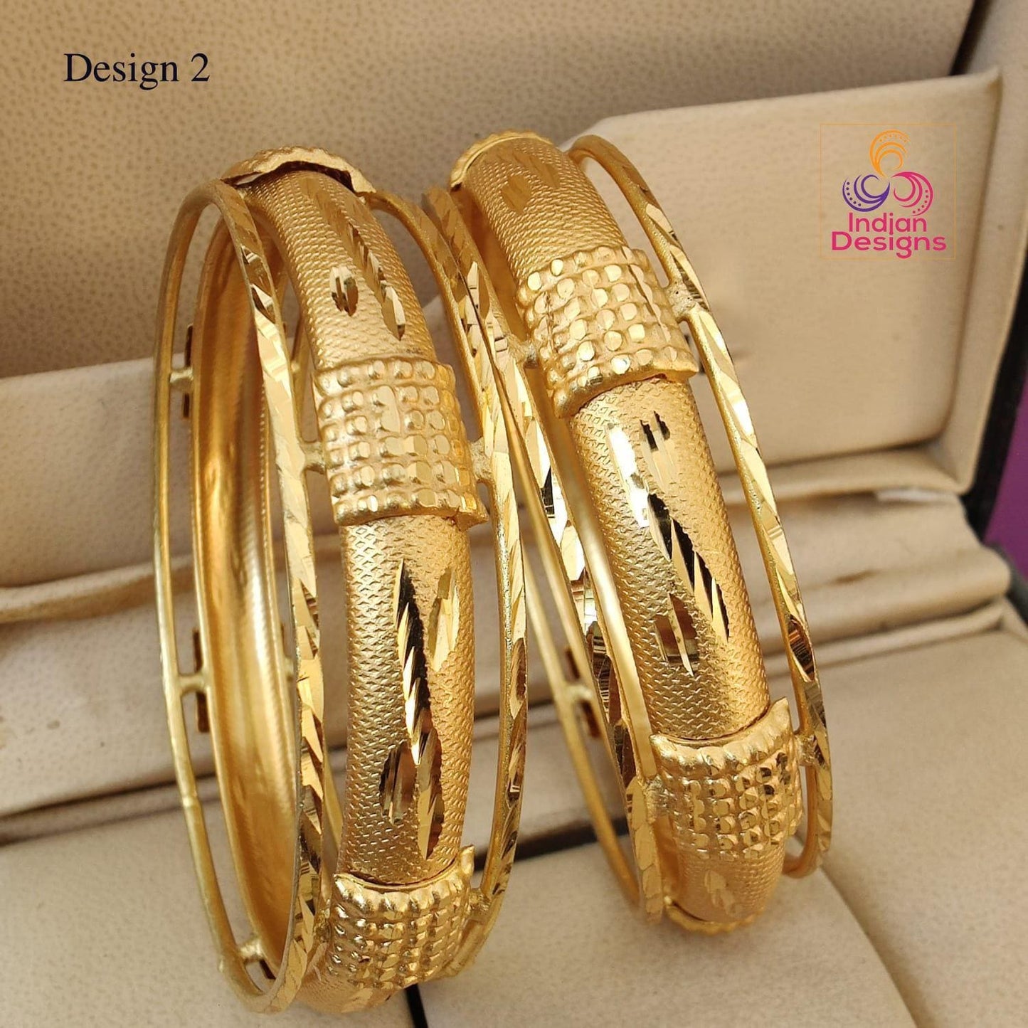 Gold tone indian bangles set 2 pc| party wear bangles| light weight modern gold bangle/bracelet set for| wedding bangles indian|gift for her