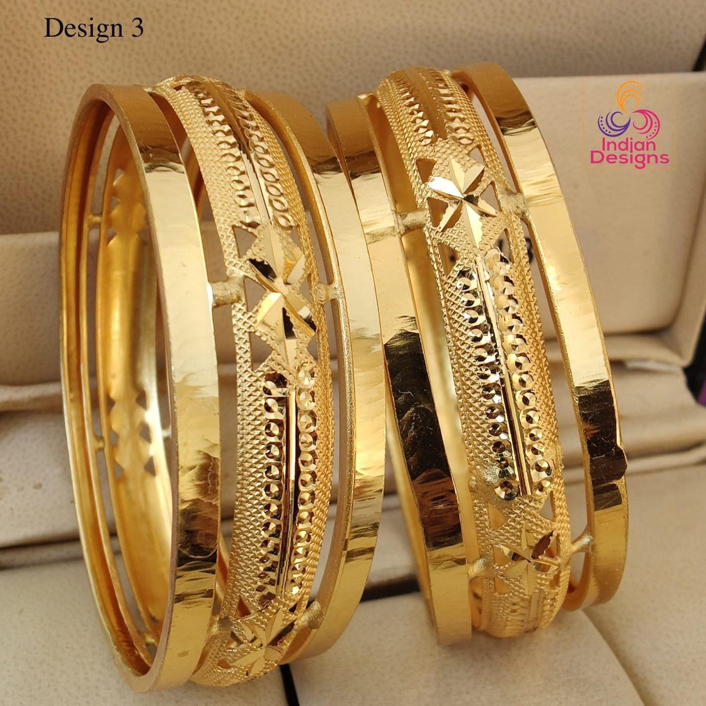 Gold tone indian bangles set 2 pc| party wear bangles| light weight modern gold bangle/bracelet set for| wedding bangles indian|gift for her